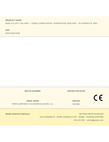 Base fija 2p+t, 16a 250v~ + doble conmutador / interruptor 10ax 250v~. de superficie. serie mural
