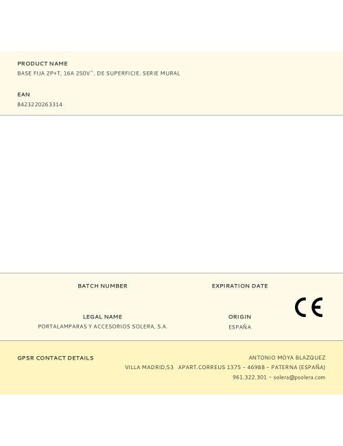 Base fija 2p+t, 16a 250v~. de superficie. serie mural