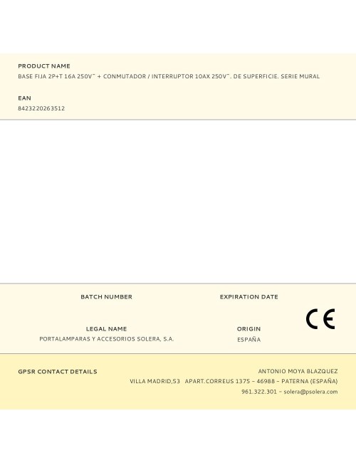 Base fija 2p+t 16a 250v~ + conmutador / interruptor 10ax 250v~. de superficie. serie mural