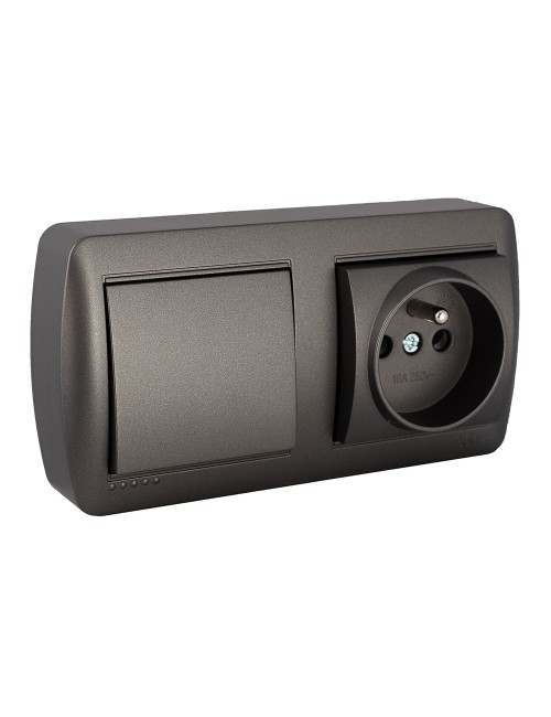 Base fija 2p+t (francés) 16a 250v~ + conmutador / interruptor 10ax 250v~. de superficie. serie mural