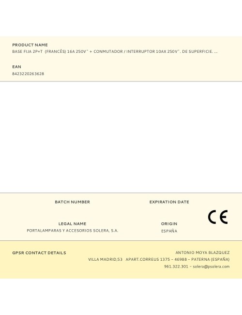 Base fija 2p+t (francés) 16a 250v~ + conmutador / interruptor 10ax 250v~. de superficie. serie mural