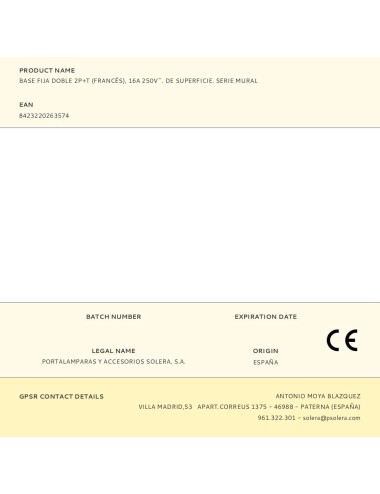 Base fija doble 2p+t (francés), 16a 250v~. de superficie. serie mural