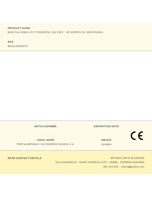 Base fija doble 2p+t (francés), 16a 250v~. de superficie. serie mural