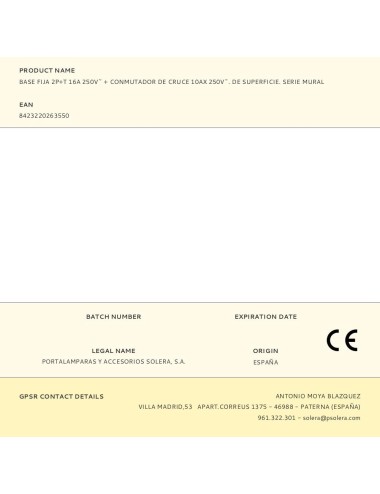 Base fija 2p+t 16a 250v~ + conmutador de cruce 10ax 250v~. de superficie. serie mural