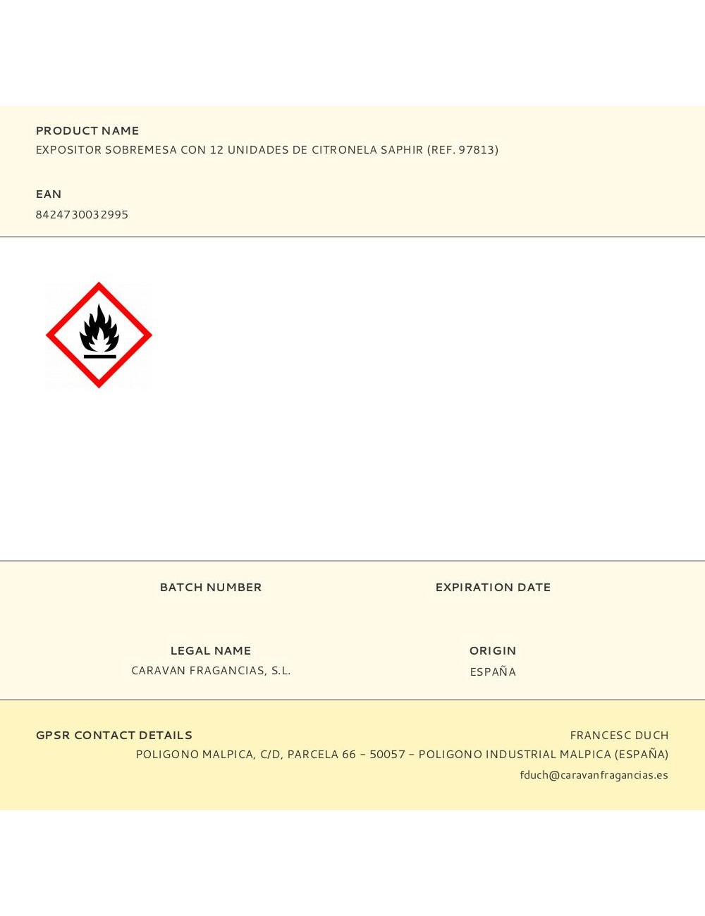 Expositor sobremesa con 12 unidades de citronela saphir (ref. 97813)
