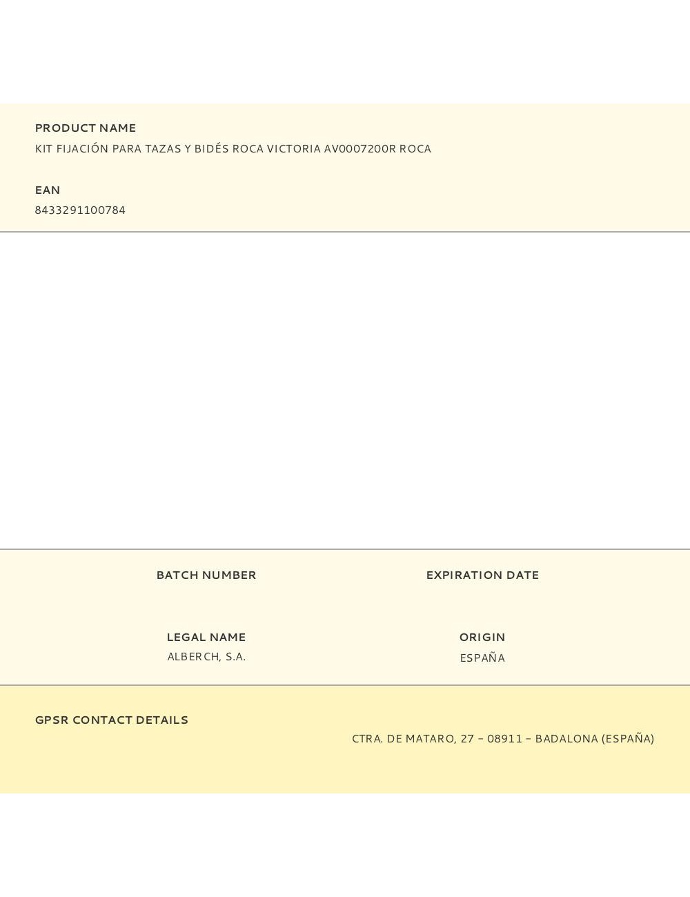 Kit fijación para tazas y bidés roca victoria av0007200r roca