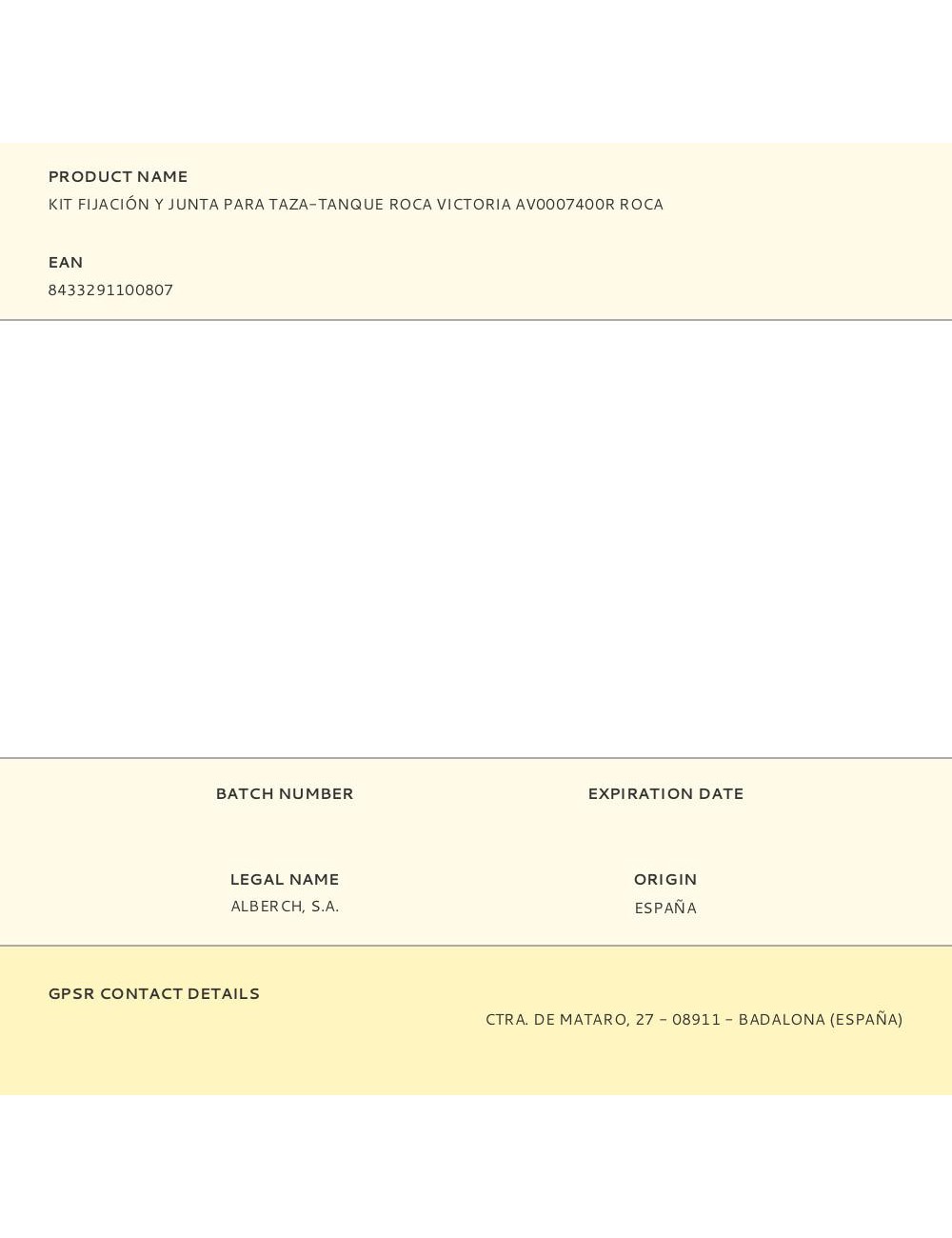 Kit fijación y junta para taza-tanque roca victoria av0007400r roca