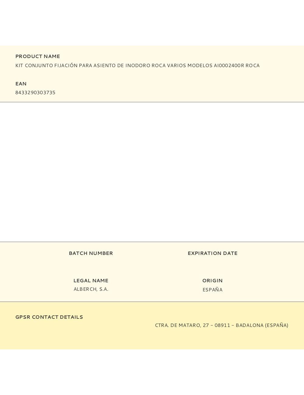 Kit conjunto fijación para asiento de inodoro roca varios modelos ai0002400r roca