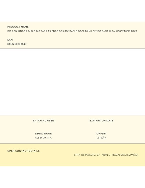 Kit conjunto 2 bisagras para asiento desmontable roca dama senso o giralda ai0002100r roca