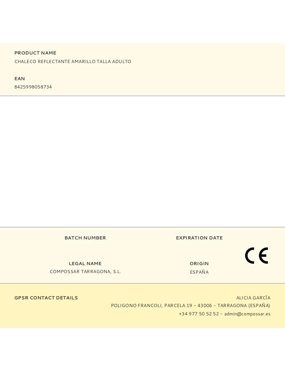 Chaleco reflectante amarillo talla adulto