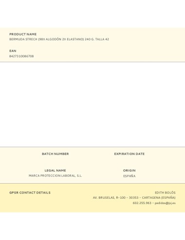 Bermuda strech (98% algodón 2% elastano) 240 g. talla 42