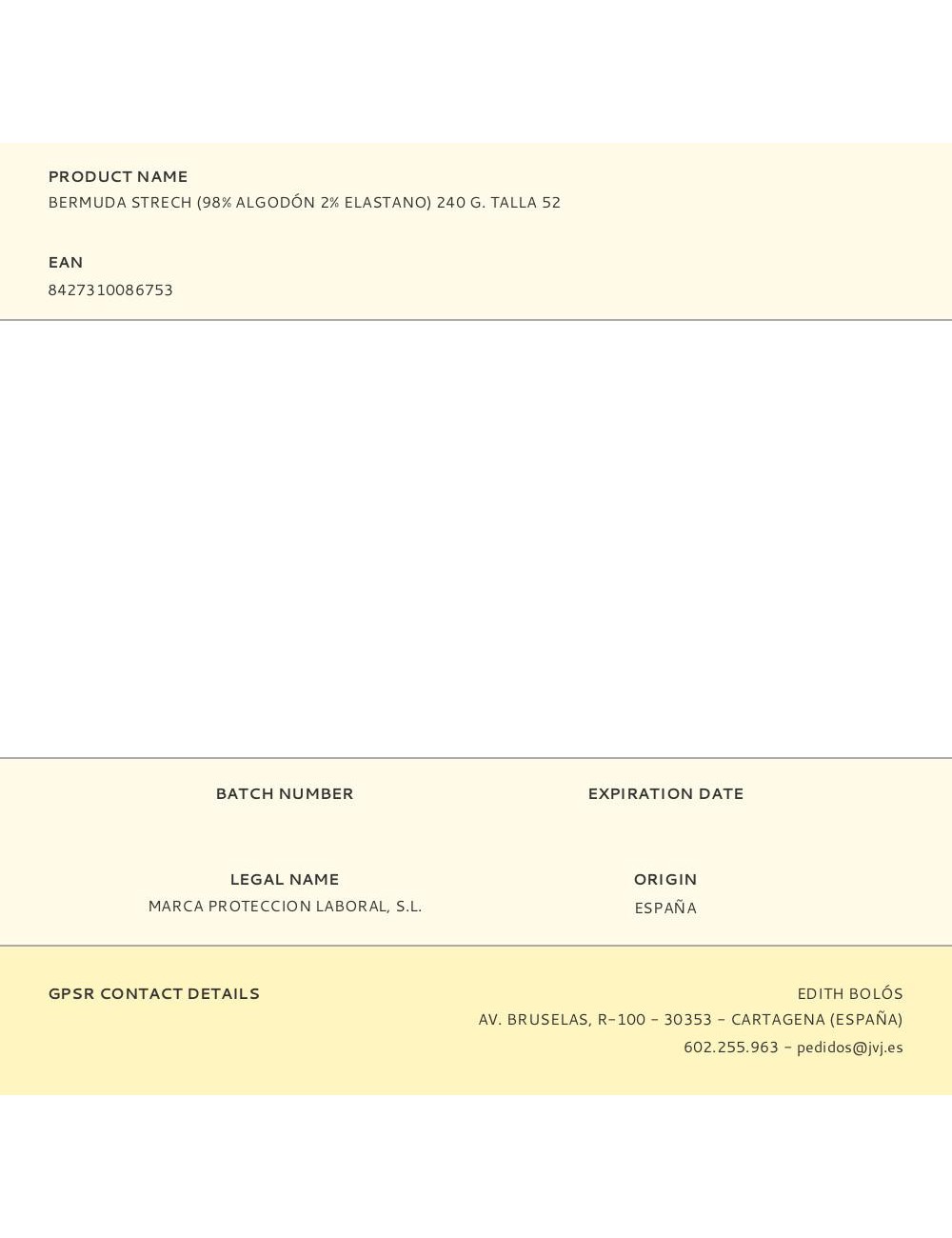 Bermuda strech (98% algodón 2% elastano) 240 g. talla 52