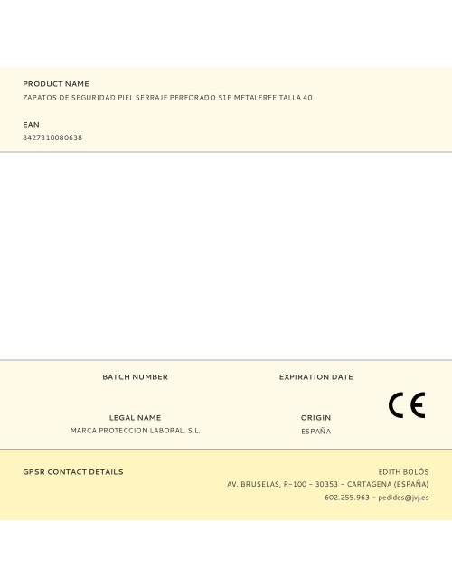 Zapatos de seguridad piel serraje perforado s1p metalfree talla 40