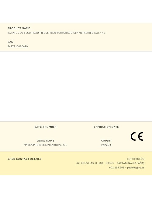 Zapatos de seguridad piel serraje perforado s1p metalfree talla 46