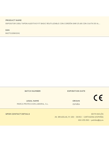 Expositor 100u tapon auditivo fit basic reutilizable con cordón snr 25 db con cajita de almacenamiento. 1988trcen/u