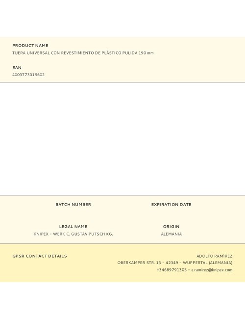 Tijera universal con revestimiento de plástico pulida 190 mm