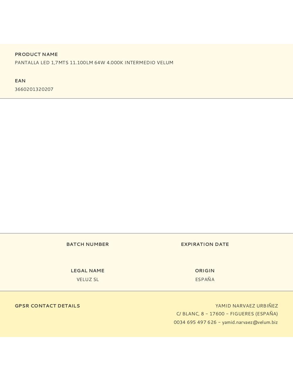 Pantalla led 1,7mts 11.100lm 64w 4.000k intermedio velum