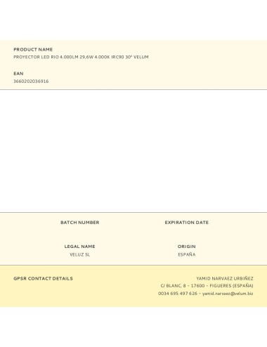 Proyector led rio 4.000lm 29,6w 4.000k irc90 30 velum