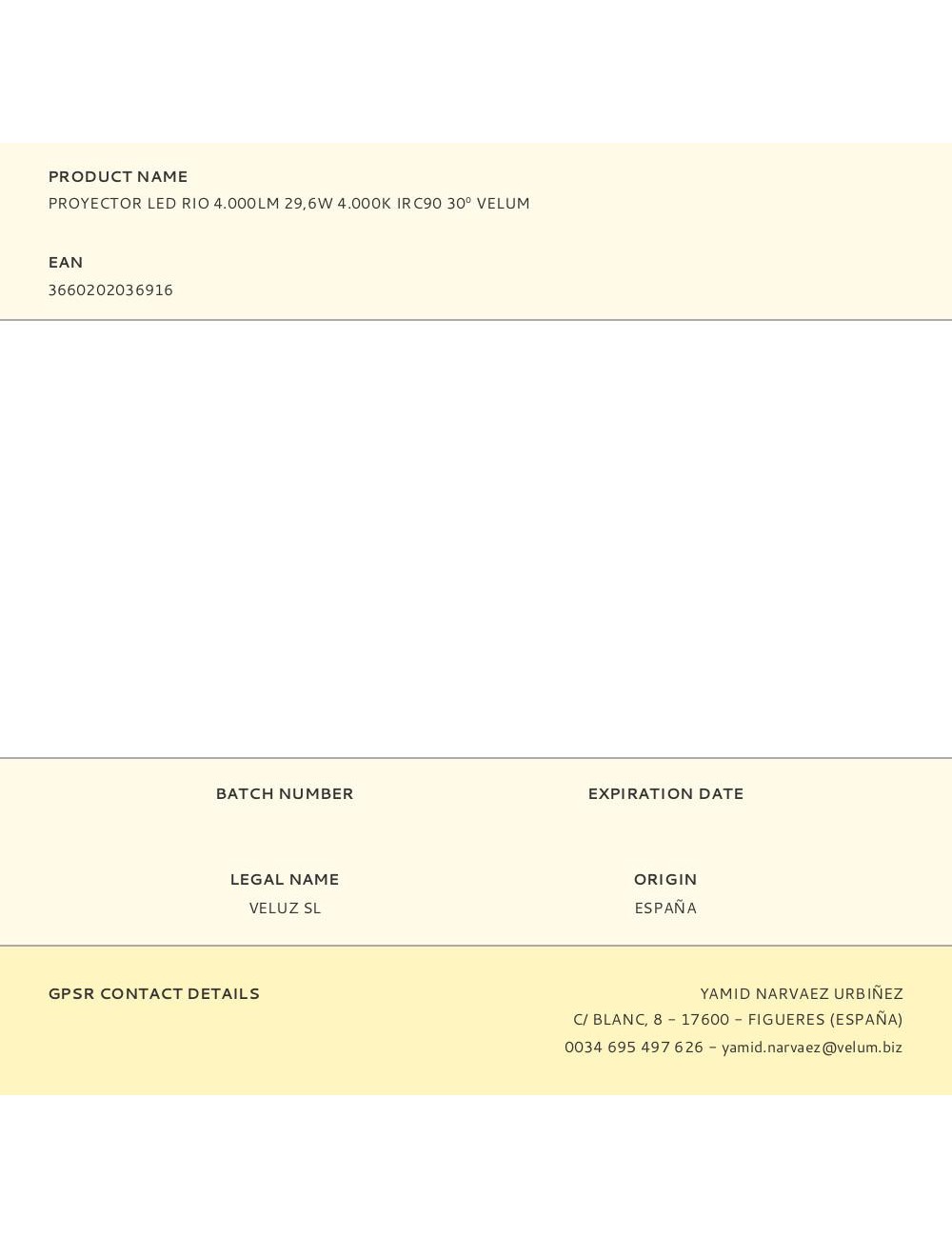 Proyector led rio 4.000lm 29,6w 4.000k irc90 30 velum