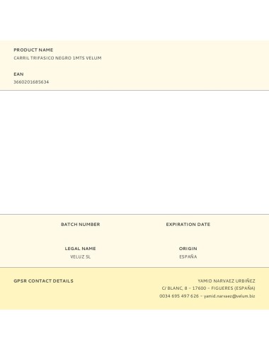 Carril trifasico negro 1mts velum