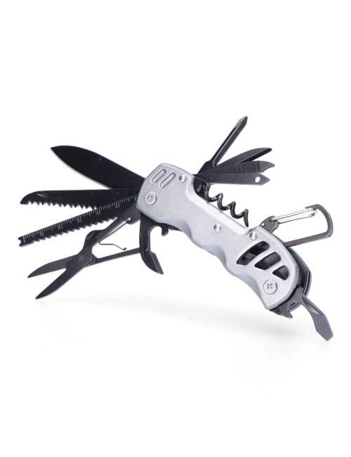 Multiherramienta con mosquetón modelo plateado, serie k2