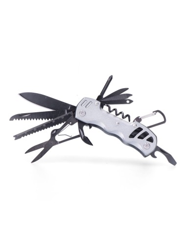 Multiherramienta con mosquetón modelo plateado, serie k2
