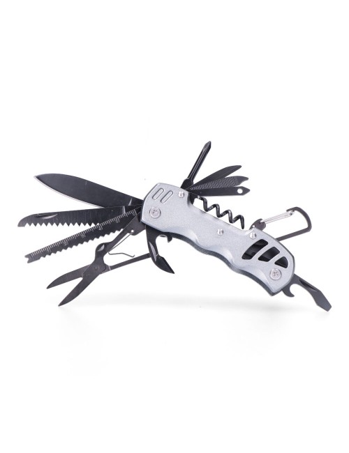 Multiherramienta con mosquetón modelo plateado, serie k2
