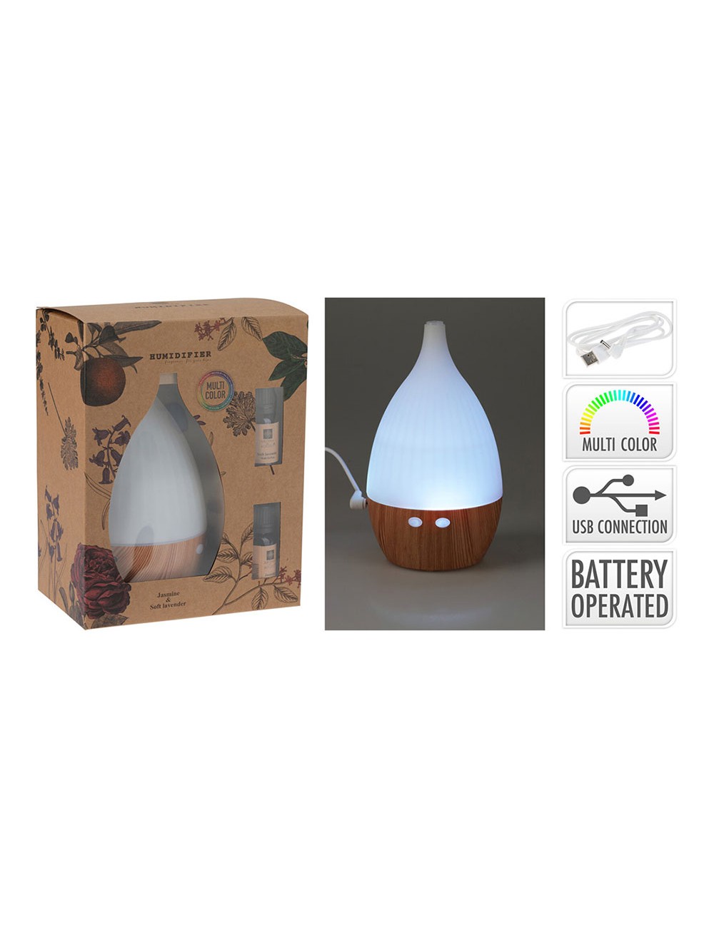 Humidificador con aroma y led multicolor y usb