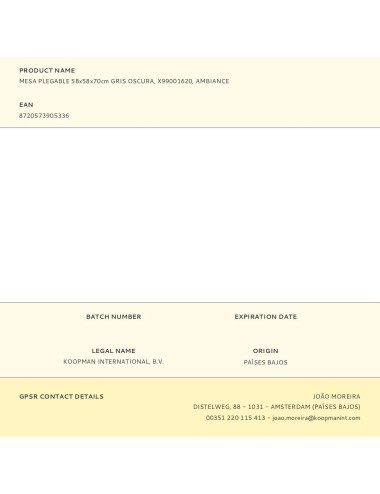 Mesa plegable 58x58x70cm gris oscura, x99001620, ambiance