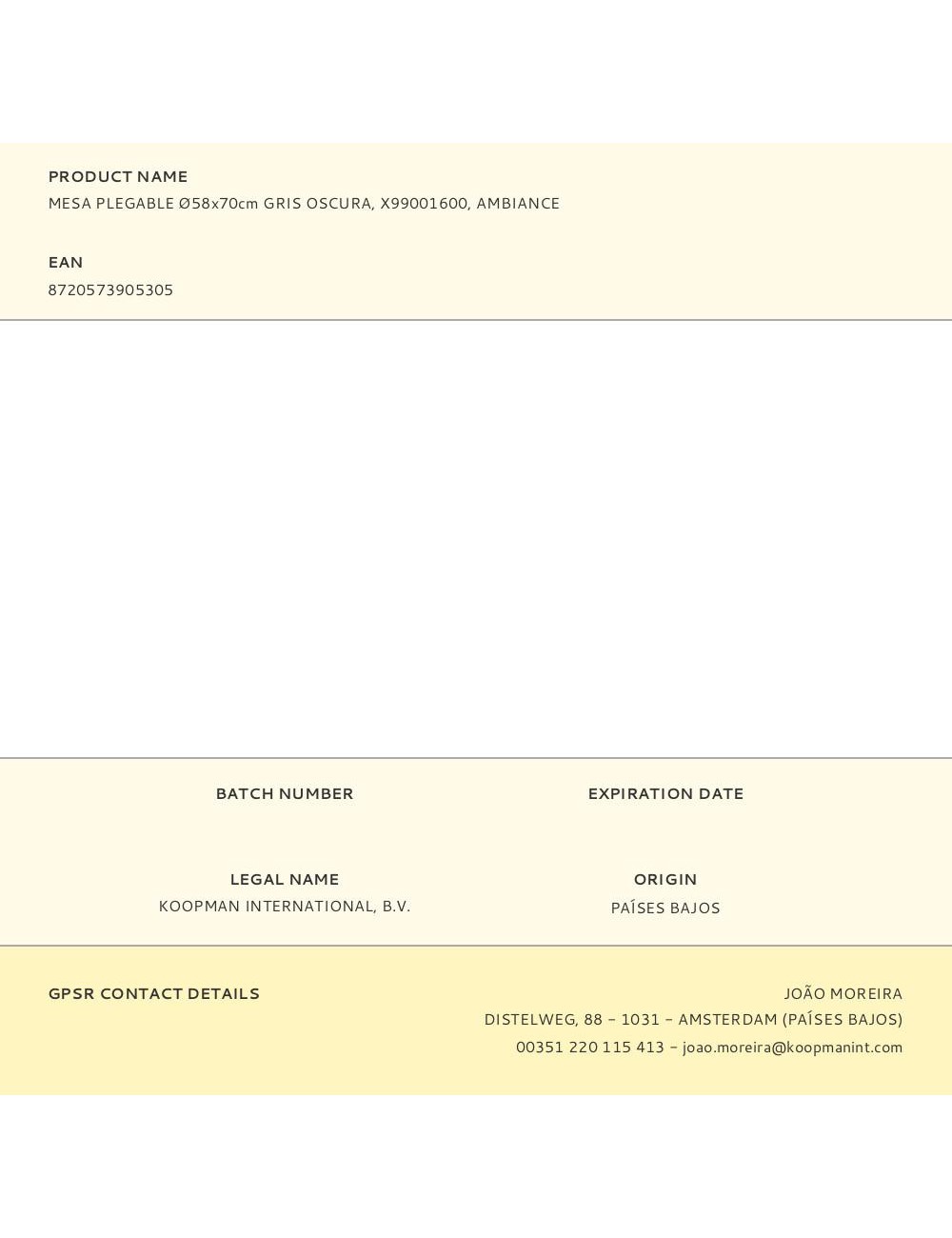 Mesa plegable ø58x70cm gris oscura, x99001600, ambiance