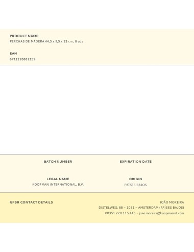 Perchas de madera 44,5 cm, 8 uds