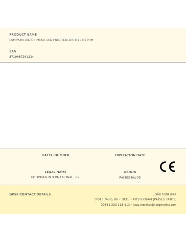 Lampara led de mesa, led multicolor, ø12 x 19 cm