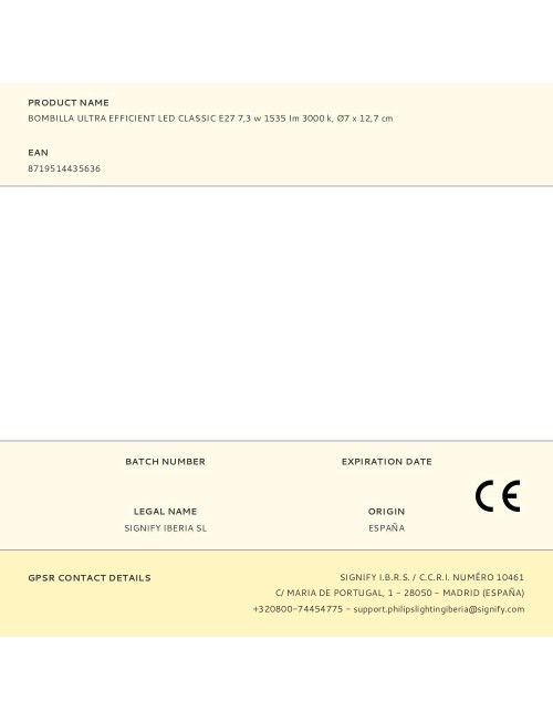 Bombilla ultra efficient led classic e27 7,3 w 1535 im 3000 k, ø7 x 12,7 cm