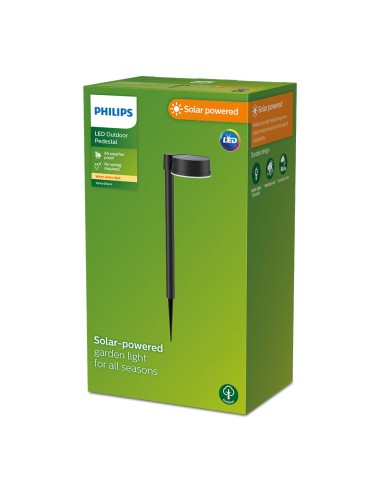 Estaca solar redondo, ip 44 1,5w, 200im 2700k, luz cálida, medidas: 11,2 x 14,2 x 54 cm