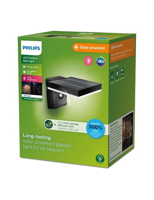 Aplique solar mural cuadrado ultraeficiente,ip44 1,3w, 250im 3000k, luz cálida, philips