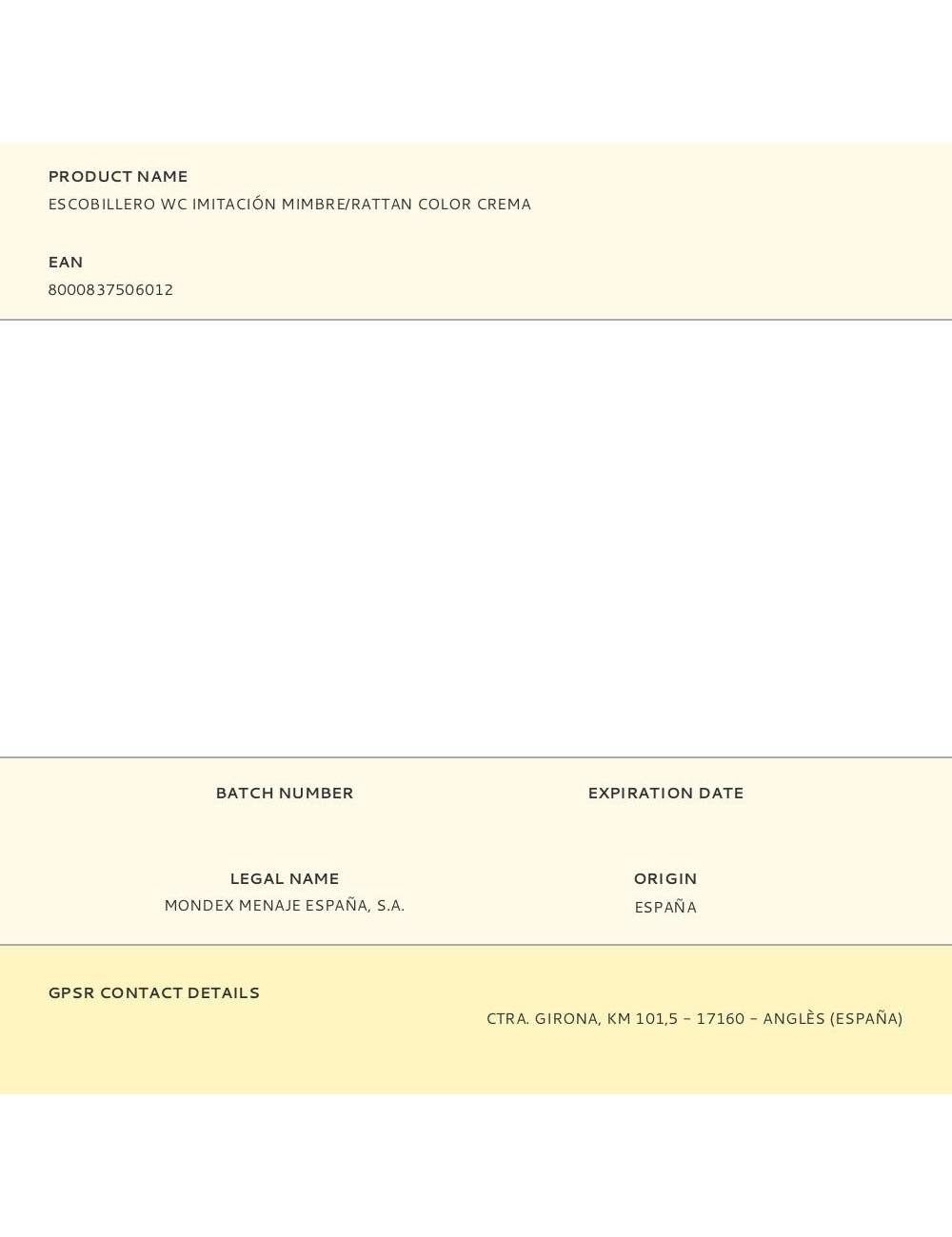 Escobillero wc imitación mimbre/rattan color crema