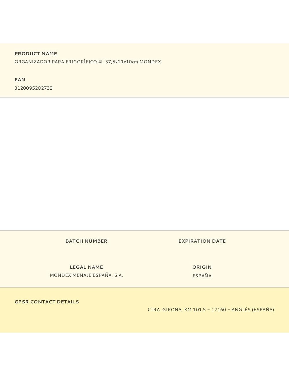 Organizador para frigorífico 4 l 37,5 x 11,0 x 10 cm