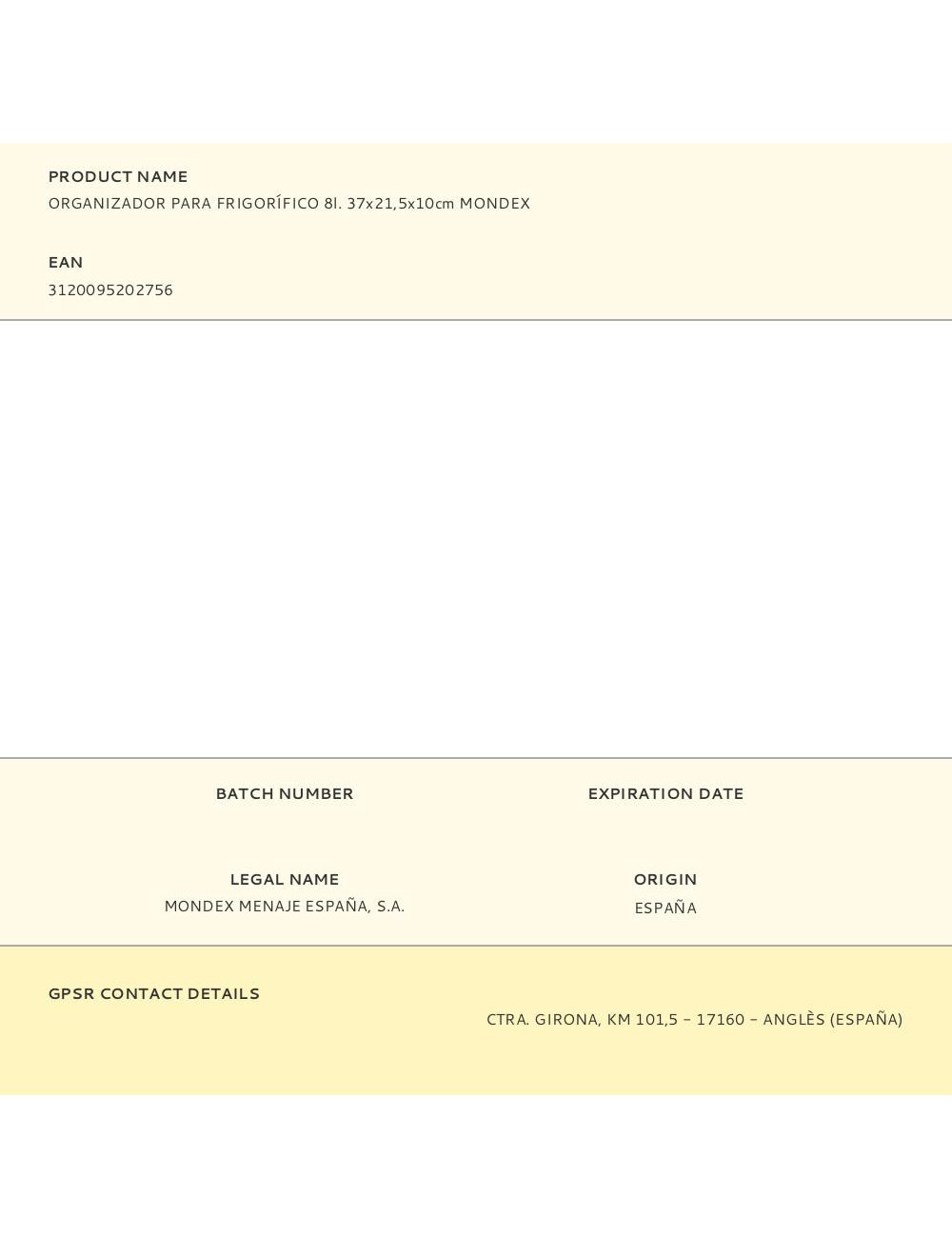 Organizador para frigorífico 8 l 37,0 x 21,5 x 10 cm