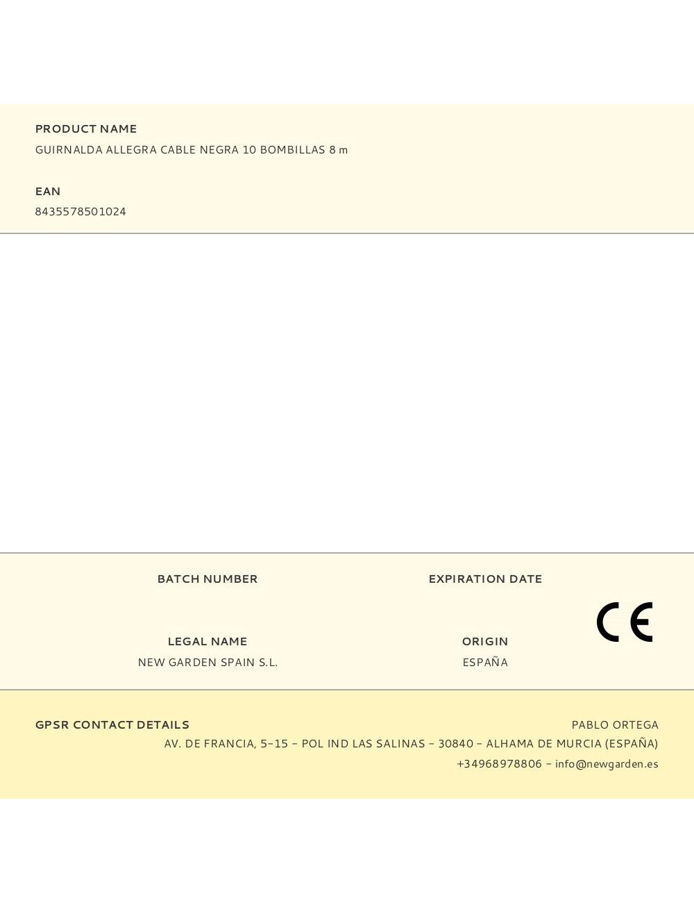 Guirnalda allegra cable negra 10 bombillas 8 m