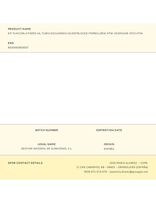 Kit fijacion a pared aa, tubo+escuadras+silentblocks+tornilleria htw-sk3m1438-est2 htw