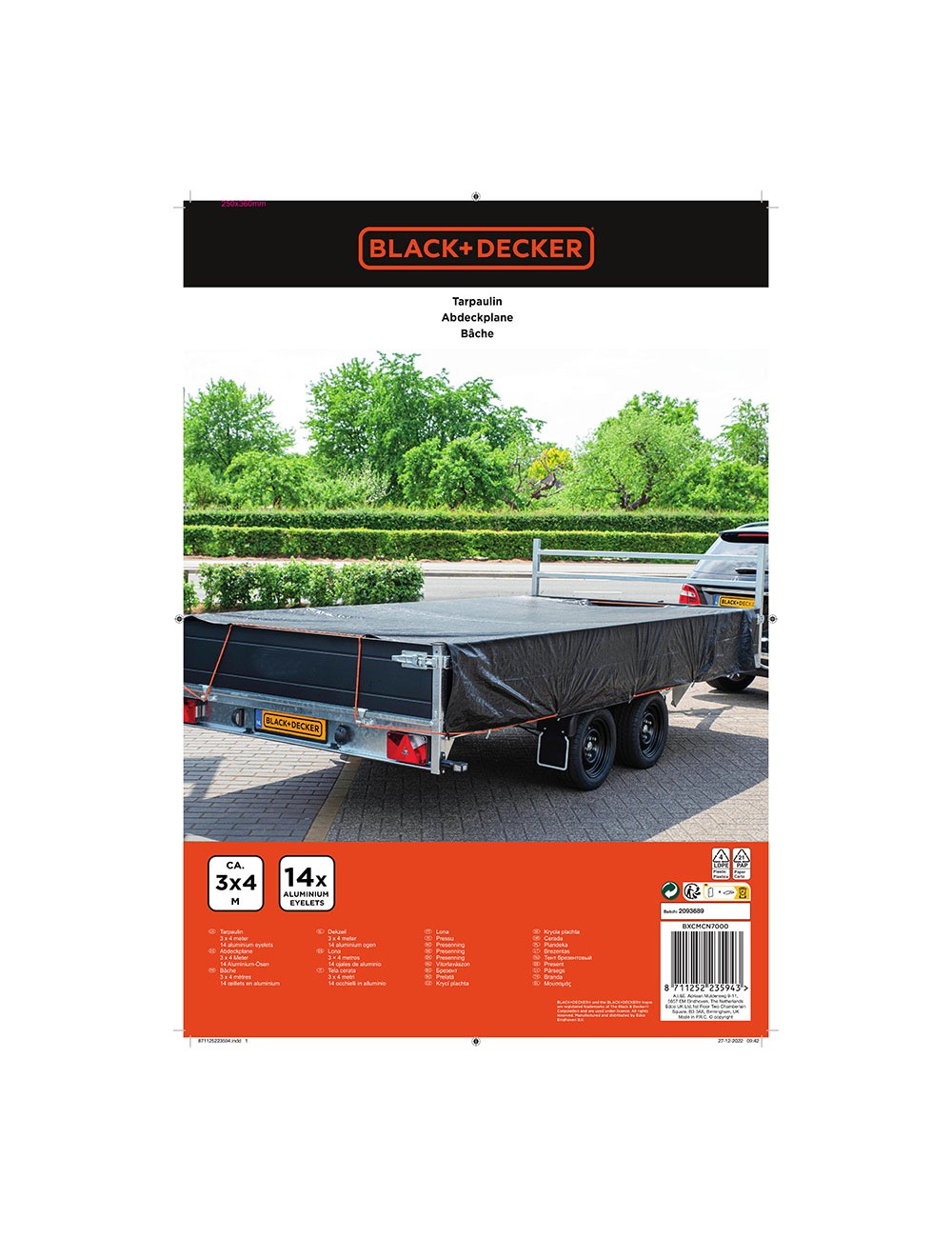 Lona negra para remolque, medidas: 3x4m. black+decker