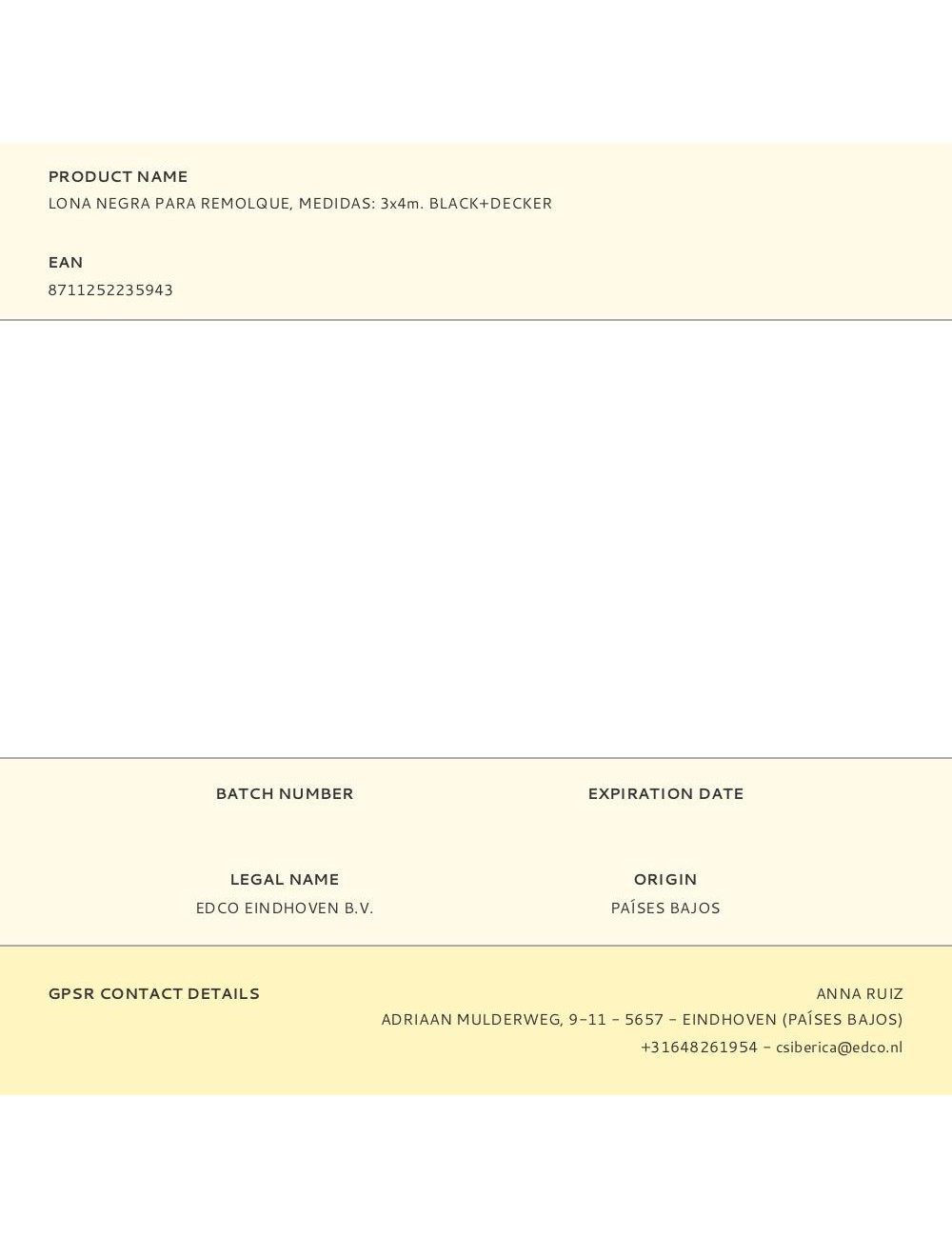 Lona negra para remolque, medidas: 3x4m. black+decker