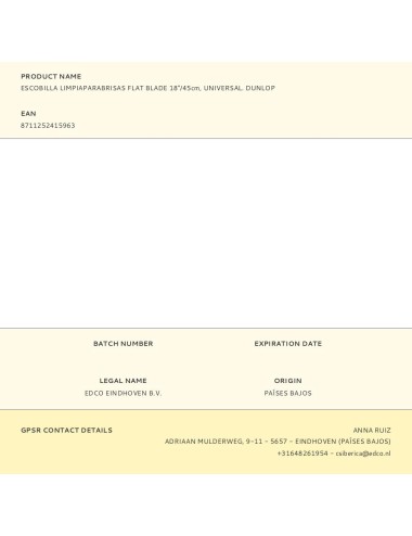 Escobilla limpiaparabrisas flat blade 18"/45cm, universal. dunlop