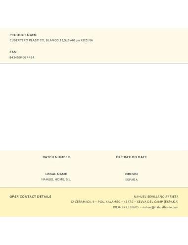 Cubertero plástico blanco 32,5 x 5 x 40 cm