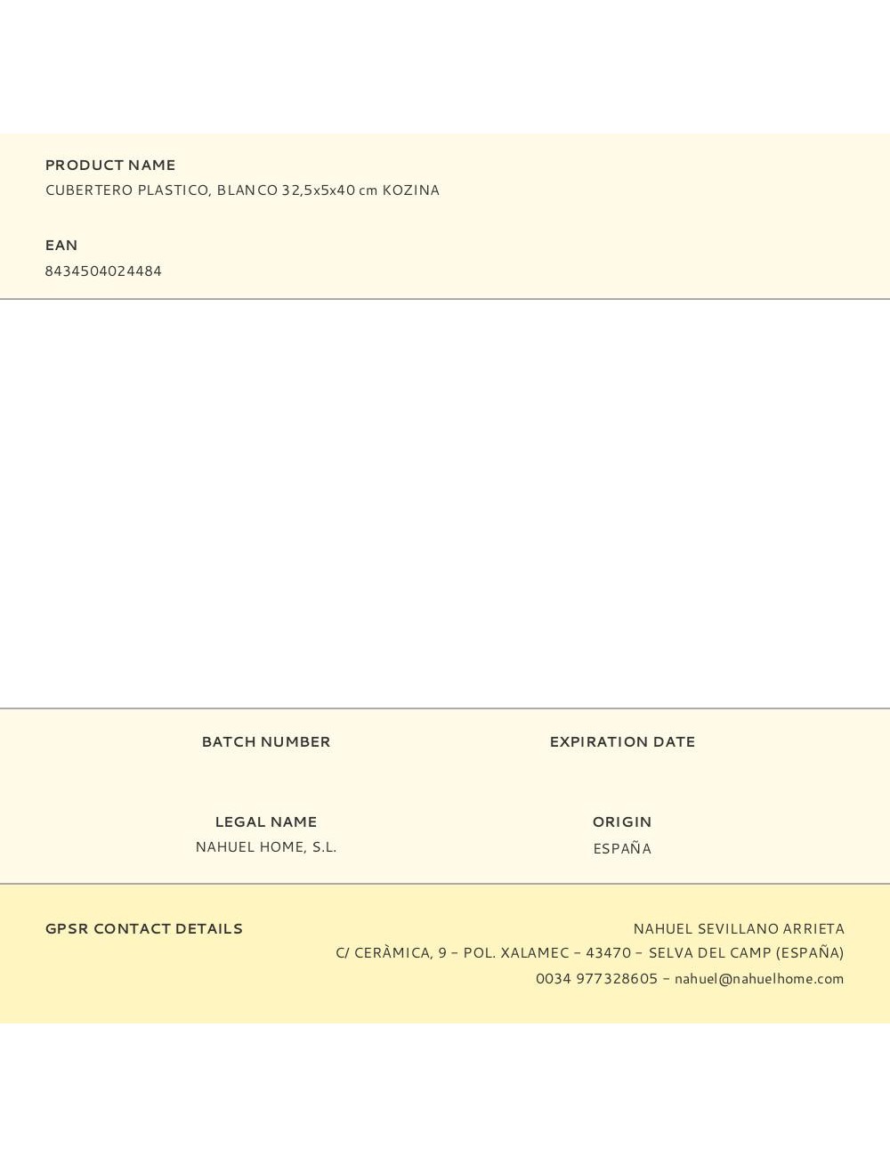 Cubertero plástico blanco 32,5 x 5 x 40 cm