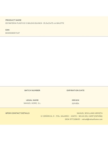 Estanteria plastico 3 baldas blanca 35,5x23x75 cm balette