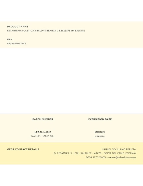 Estanteria plastico 3 baldas blanca 35,5x23x75 cm balette