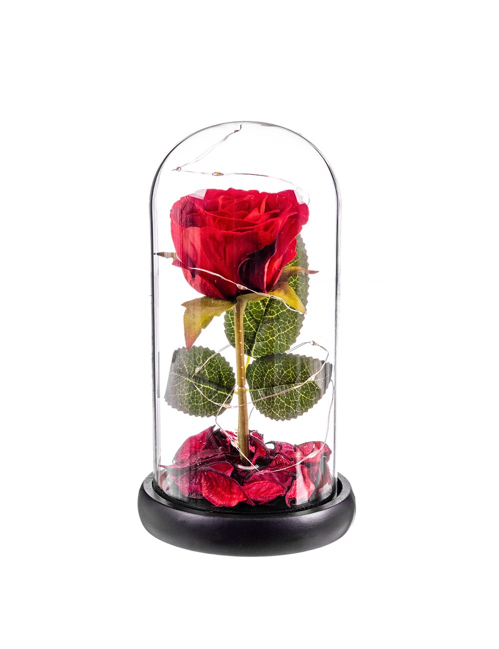 Rosa roja eterna leds cupula cristal 20 cm