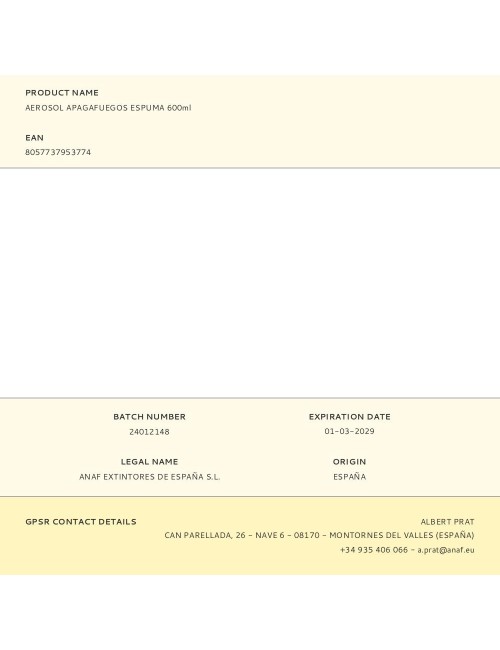 Aerosol apagafuegos espuma 600ml