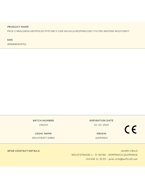 Pack 2 mascaras antipolvo ffp2 nr d con valvula respiracion y filtro 4947000 wolfcraft